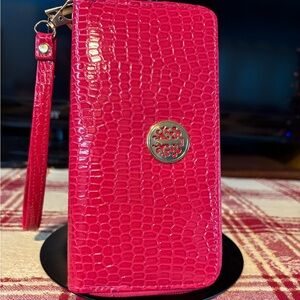 Fuschia Crocodile Embossed Wristlet